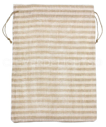 CleverDelights 10 x 14 Inch Burlap Bags - Natural/Ivory Stripe - 10 Pack - 10x14 Jute Burlap Drawstring Gift Sacks