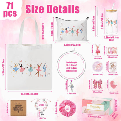Y1tvei Ballerina Gift Set for Dancing Girls- Dainty Canvas Tote Bag Handbag, Gifts for Ballet Women Birthday Party Favors