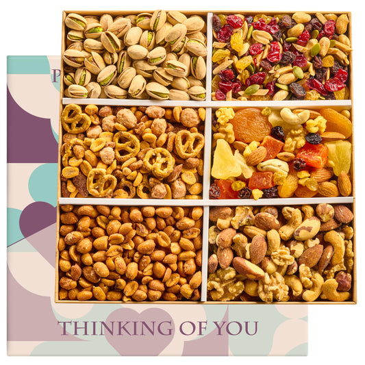 Mixed Nuts Gift Basket - Sympathy Gift Baskets for Adults Gourmet Mixed Nuts Variety Pack, 6 Assortment Healthy Snack Tray, Great Gifts for Men