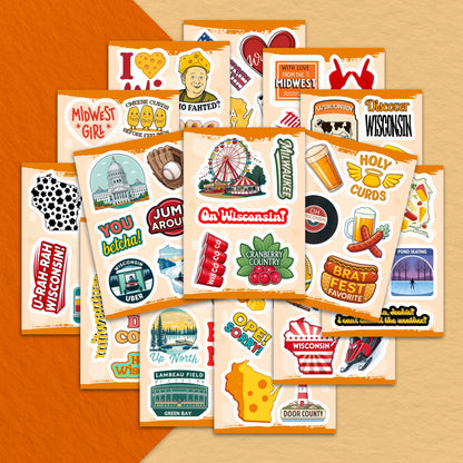 100Pcs Wisconsin Stickers and Decals for Water Bottle, Laptops, for Luggage - Wisconsin Gifts, Party Supplies - Gift for Women & Men