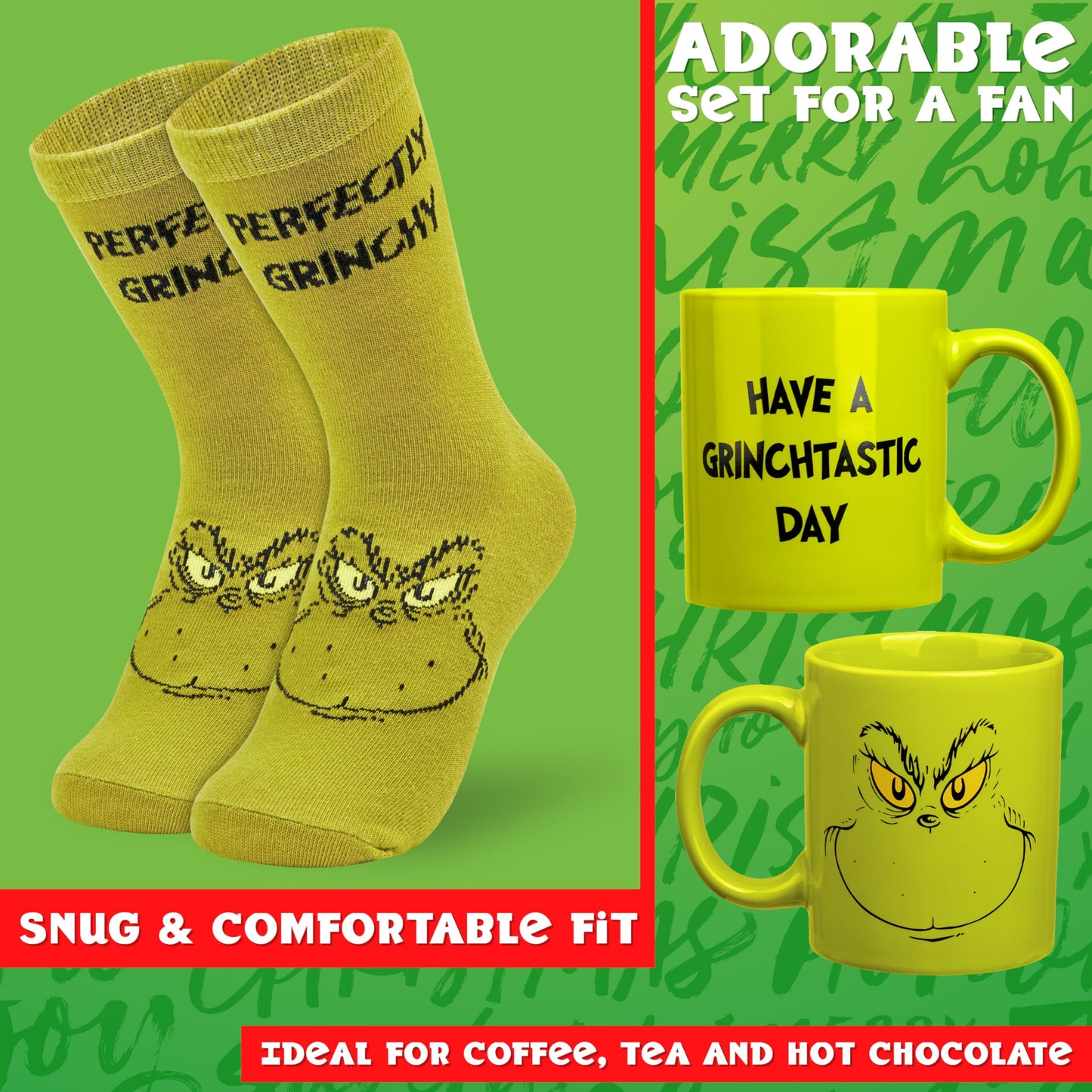 The Grinch Mug and Socks Gift Set for Women Men Teenagers Ceramic Cup for Coffee Tea Novelty Holiday Christmas Gifts Secret Santa