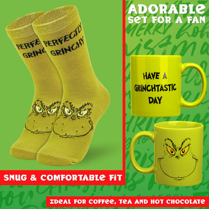 The Grinch Mug and Socks Gift Set for Women Men Teenagers Ceramic Cup for Coffee Tea Novelty Holiday Christmas Gifts Secret Santa