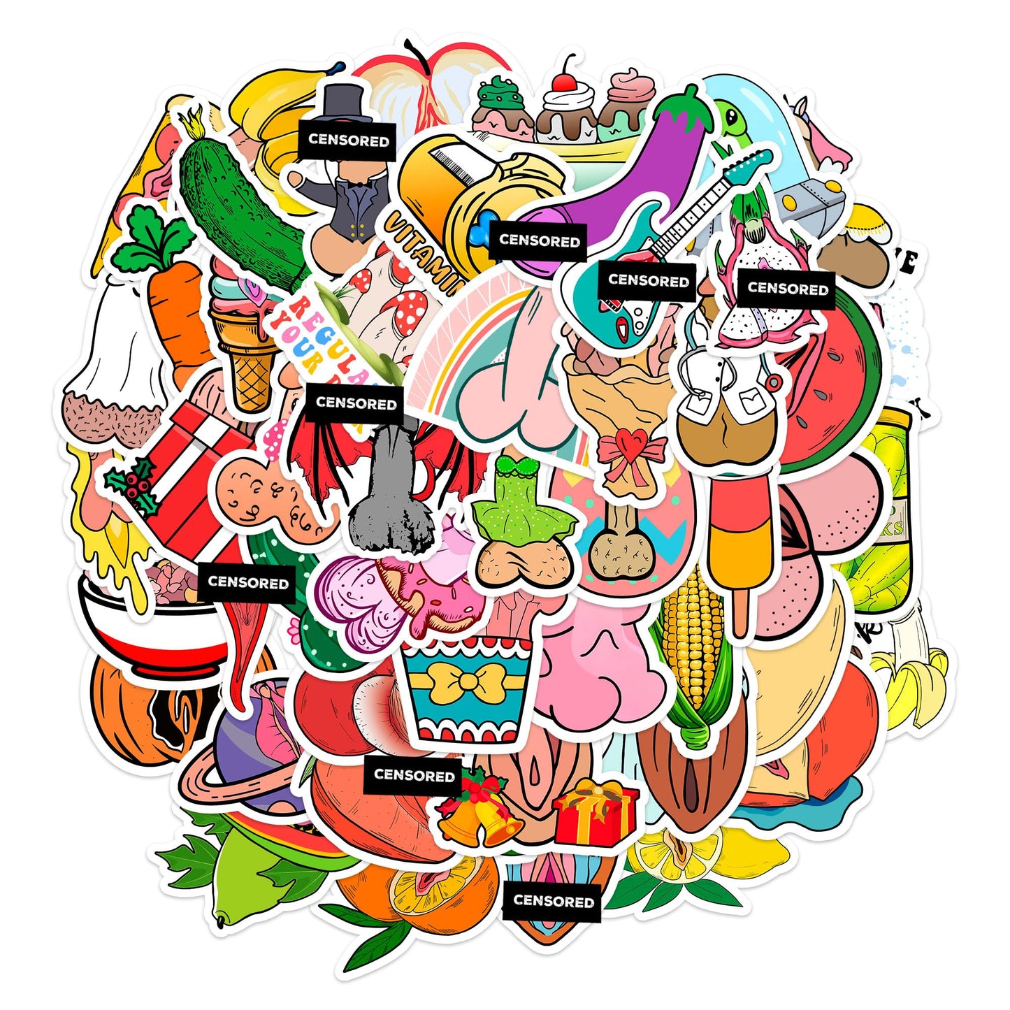 50Pcs Cute Dick Vinyl Sticker, Waterproof Decal for Adults, Funny Penis Stickers for Water Bottle, Car, Laptop, Phone, Skateboard
