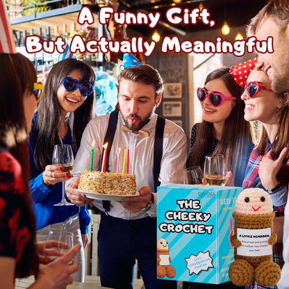 Funny Gag Gifts for Men & Women - White Elephant Gifts for Adults, Friends, Coworkers - Novelty Positive Emotional Support Crochet Doll - Random Useful Desk Stuff Decor with Unique Box