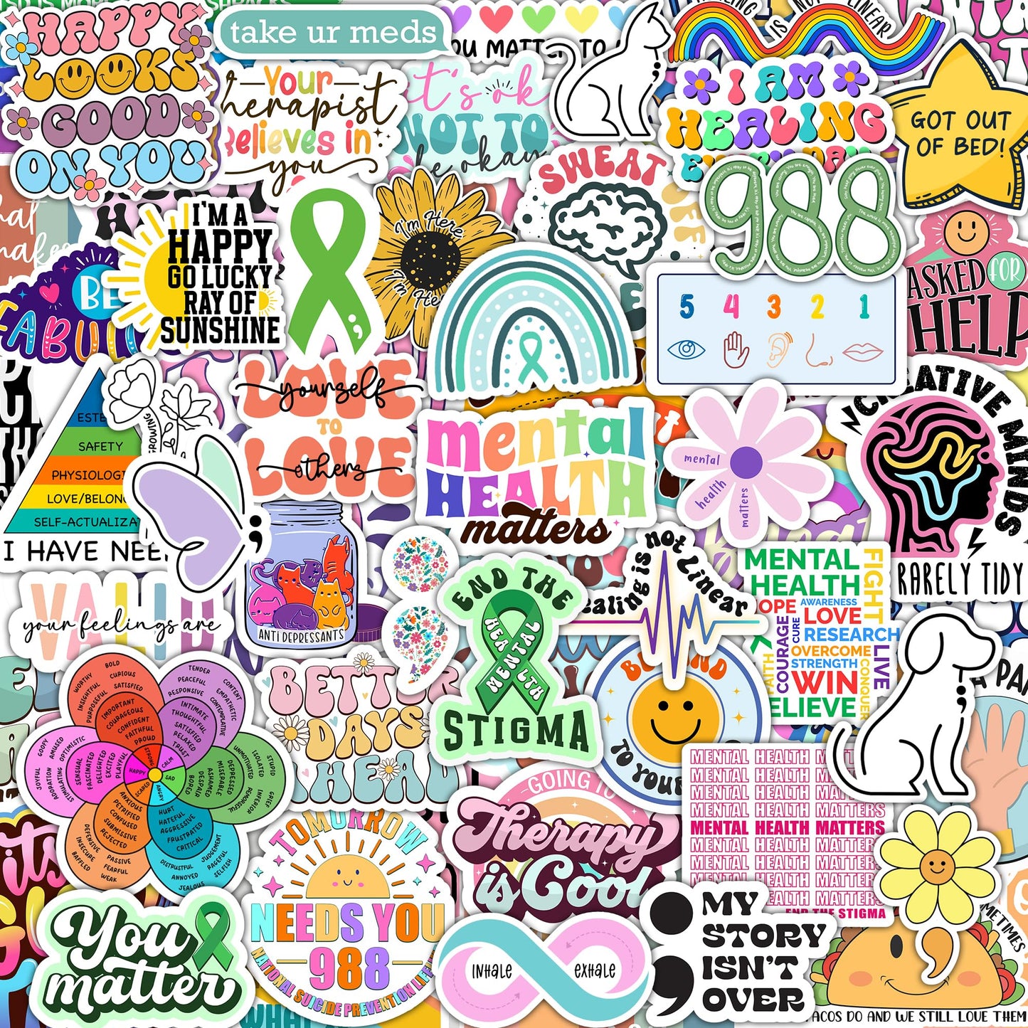 150 PCS Mental Health Matters by Puraesla - Stickers Pack for Journals, Laptops, Water Bottles, Therapist Office Decor, Counselor Office Must Haves, Positive Quote Decals for Mental Health Awareness