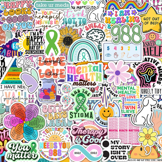 150 PCS Mental Health Matters by Puraesla - Stickers Pack for Journals, Laptops, Water Bottles, Therapist Office Decor, Counselor Office Must Haves, Positive Quote Decals for Mental Health Awareness