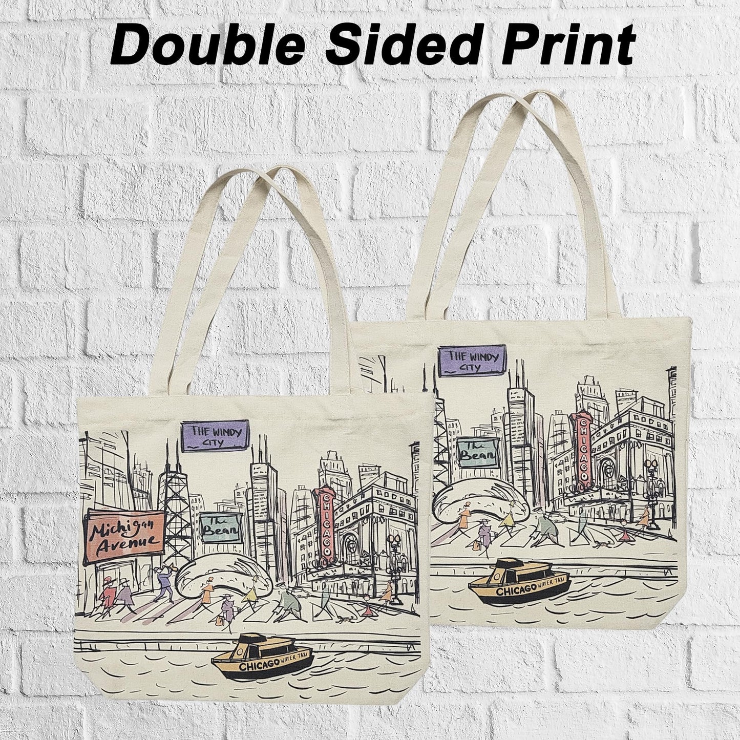 Cities Around the World Artwork Tote Bag Series- Designed in the USA, 17"x14", Double Sided Print, Souvenir & Gift