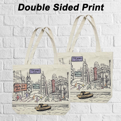 Cities Around the World Artwork Tote Bag Series- Designed in the USA, 17"x14", Double Sided Print, Souvenir & Gift