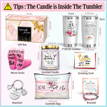 ShinnyWis 21st Birthday Gifts for Women Her,Happy 21st Birthday Basket Gifts Box for Her Daughter Sister Girlfriend,Tumblers Gifts Set for 21 Year Old Women,Funny 21 Birthday Gifts Ideas