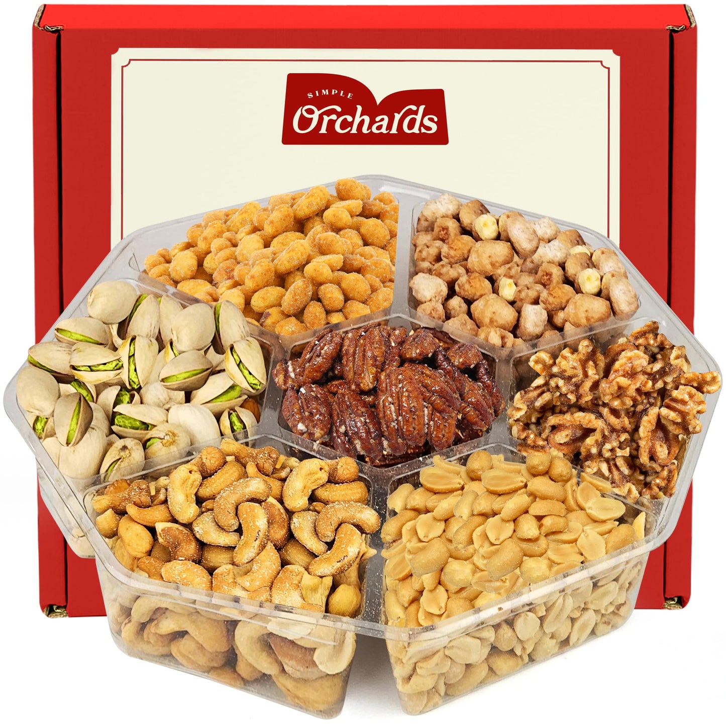 Nuts Gift Basket - 7 Sectional Platter With a Variety of Freshly Roasted Nuts - Beautifully Packaged Gift for Birthday, Sympathy. Large Family Pack.