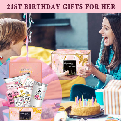 ShinnyWis 21st Birthday Gifts for Women Her,Happy 21st Birthday Basket Gifts Box for Her Daughter Sister Girlfriend,Tumblers Gifts Set for 21 Year Old Women,Funny 21 Birthday Gifts Ideas
