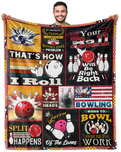Bowling Gifts, Bowling Gifts for Men, Funny Bowling Gift for Bowlers, Blankets for Bowling Lovers 60"x 50"