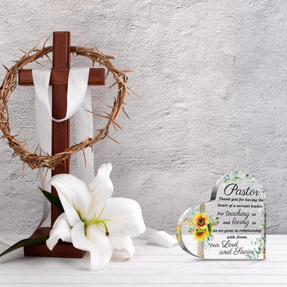 Gerrii Pastor Appreciation Gifts Christian Plaques Decoration for Pastor's Day Church Clergy Keepsakes Thank You Gift Acrylic Heart Plaque Decor Religious Spiritual Retirement Keepsake(Sunflower)