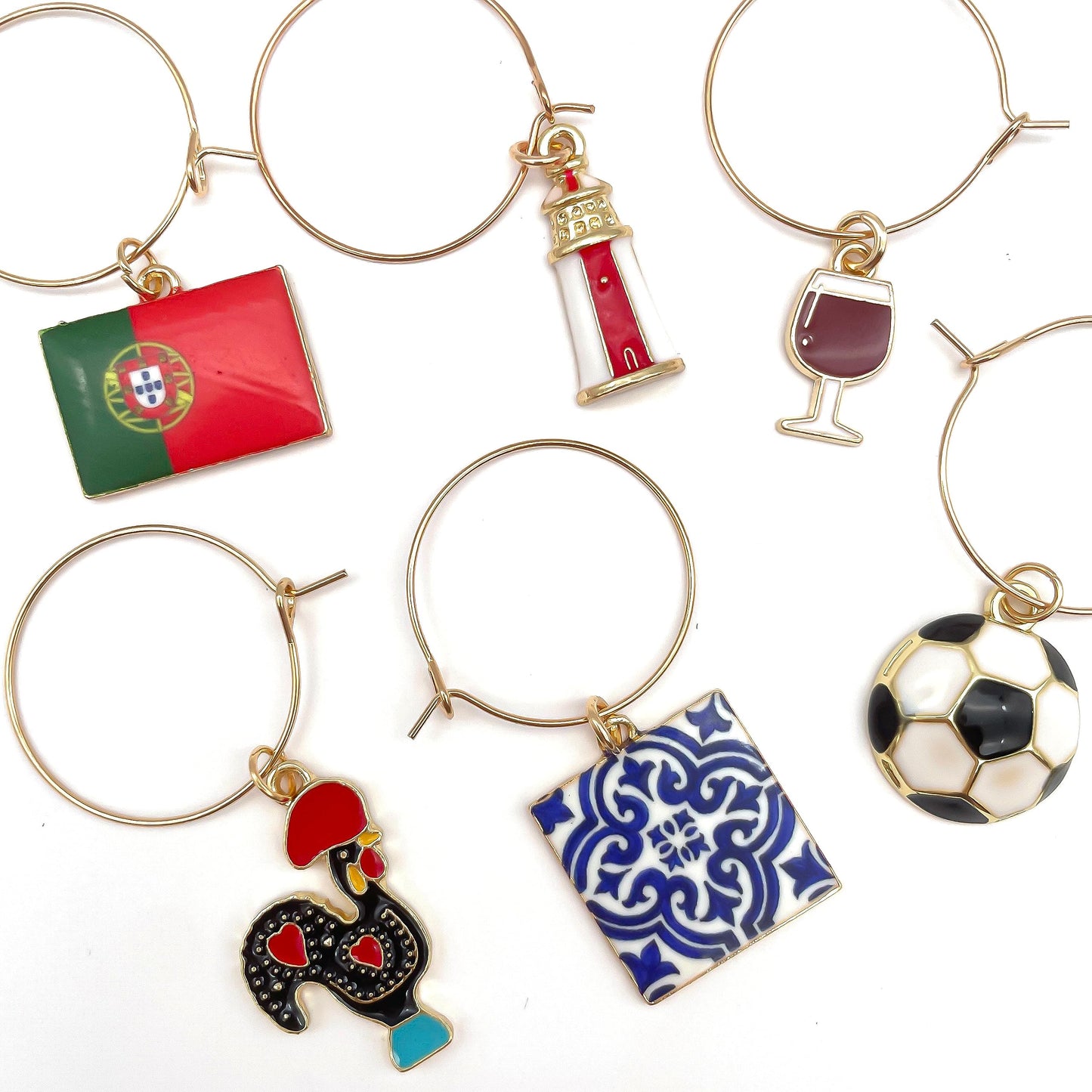 Serendipity Portugal Wine Charms, Gift for Portuguese, Rooster of Barcelos, Azulejos, Portugal Flag, Lighthouse, Porto Wine, Soccer, Portugal Souvenir, Travel Keepsake