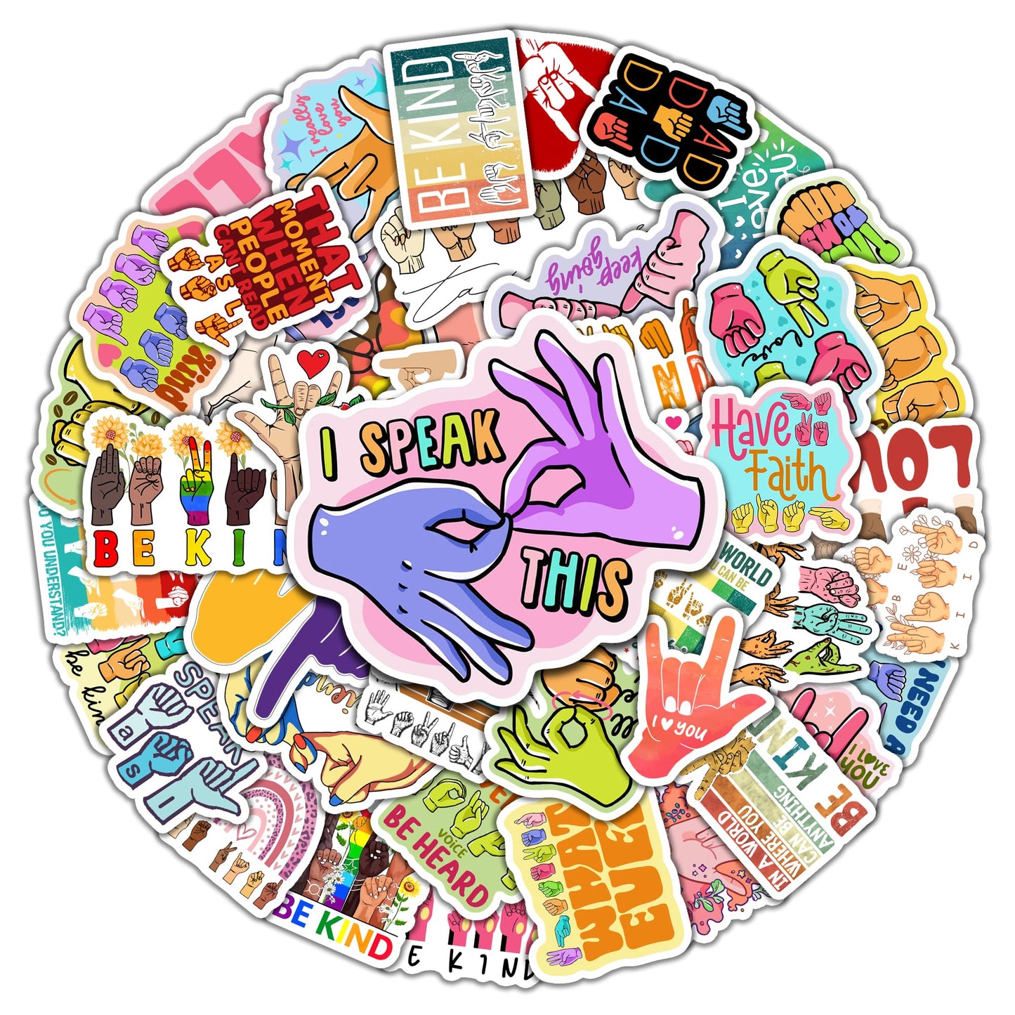 Pack 50 PCS ASL Stickers American Sign Language Vinyl Decals Waterproof Decorations Patches Laptop Bumper Water Bottles Computer Bicycle Luggage Cup Phone Case Skateboard