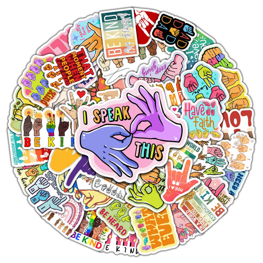 Pack 50 PCS ASL Stickers American Sign Language Vinyl Decals Waterproof Decorations Patches Laptop Bumper Water Bottles Computer Bicycle Luggage Cup Phone Case Skateboard