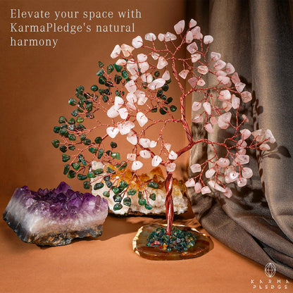 Handmade Healing Crystal Tree of Life Green Aventurine & Rose Quartz Chakra Tree for Money, Good Luck, Feng Shui Home Decor, Living Room Office Deocration, Unique Birthday Gifts for Women, Men, Mom