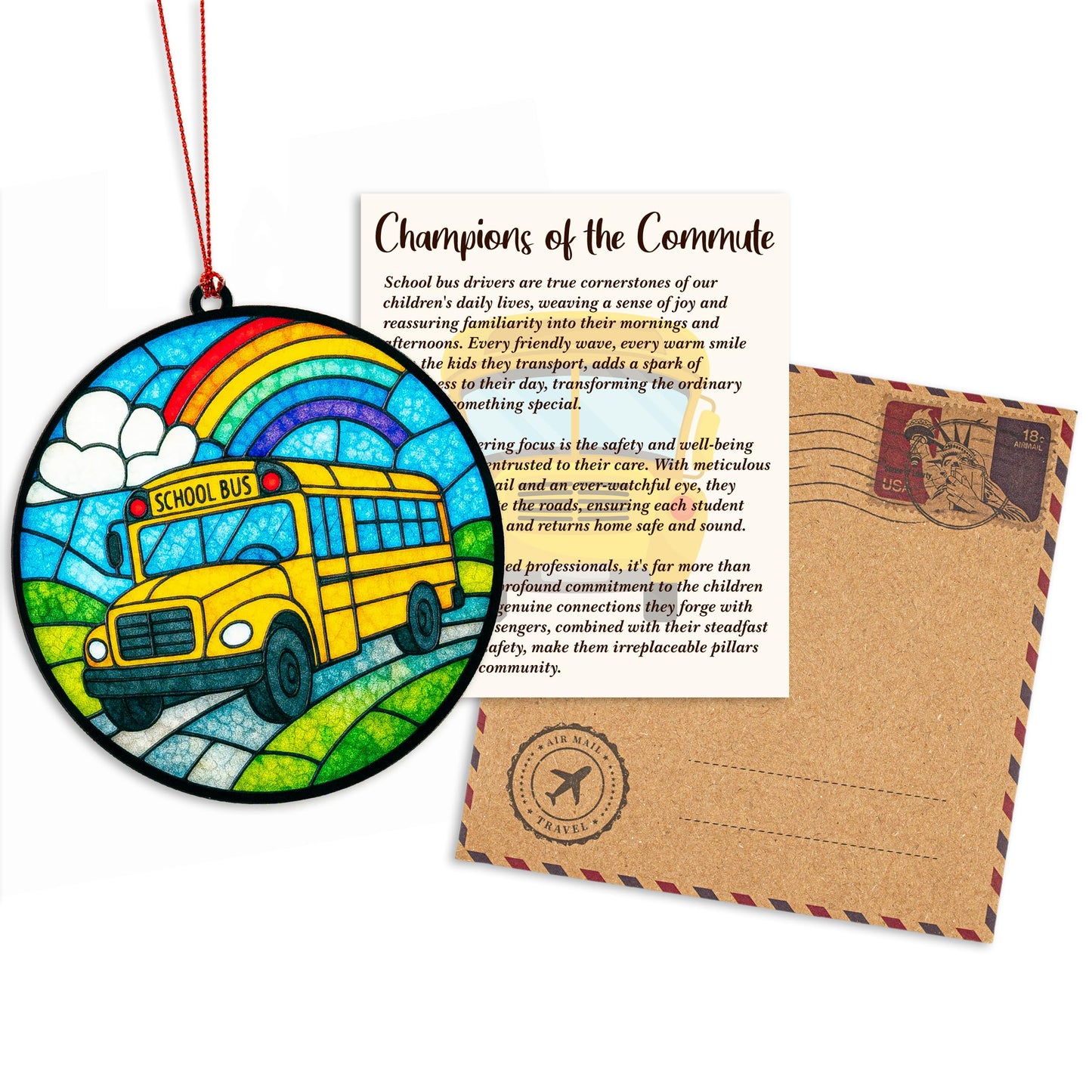 Bus Driver Gifts - Bus Driver Appreciation Gifts with Card - Thank You Gift for Back to School/College - First Day of School - End of Year or Retirement - Car, Window, Tree Hanging for Ornament