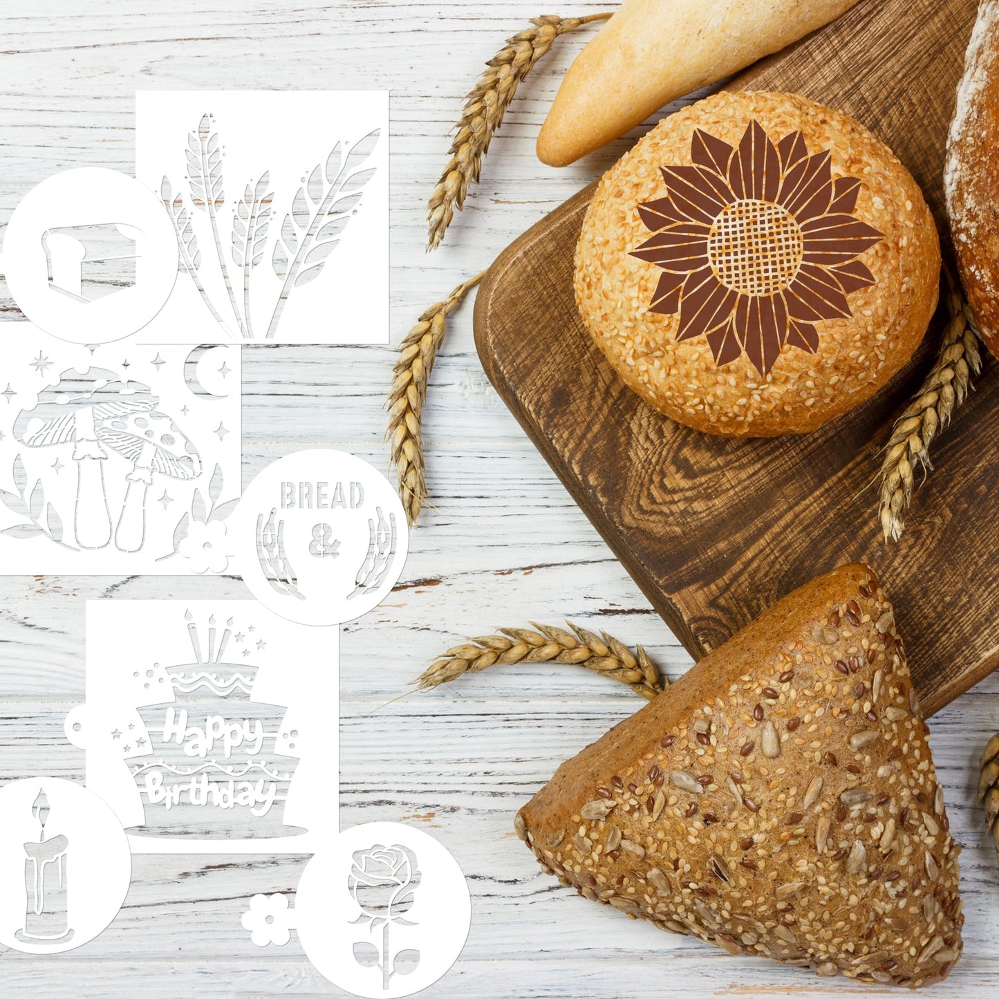 Sitsink Bread Stencils for Sourdough - 24 Pcs Bread Stencils for Baking, Sourdough Bread Baking Tools, Gifts for Sourdough Bakers, Bread Making Accessories, Pie Cake Cookie Baking Stencils Template
