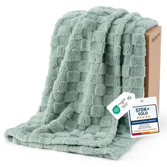 Bedsure GentleSoft Sage Green Throw Blanket for Couch - Checkered Cute Fleece Blankets, Soft Cozy Spring Summer Throw for Bedroom Home Decor Gifts for Girls, Green, 50x60 Inches