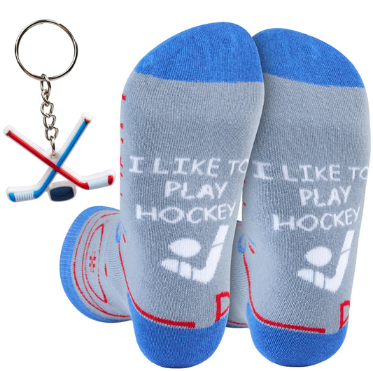 Get Trend Ice Hockey Mens Socks With Keychain Set Funny Hockey Accessories, Gifts for Him, Husband, Boyfriend (8/13 US, Grey Hockey)