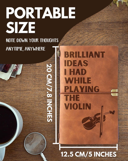 InnoBeta Violin Gifts for Men Women, Leather Journal Notebook 7x5 Inches for Violin Players, Violinists, Refillable Sketchbook, Travel Diary, Lined Planner for Birthday, Christmas