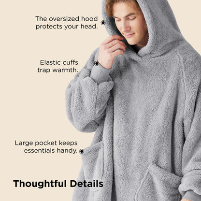 Bedsure Wearable Blanket Hoodies, Blanket Hoodie as Mothers Day Birthday Gifts for Mom Women, Warm Cozy Soft Sweatshirt Hooded Blankets for Women Men Adults, Grey, Standard