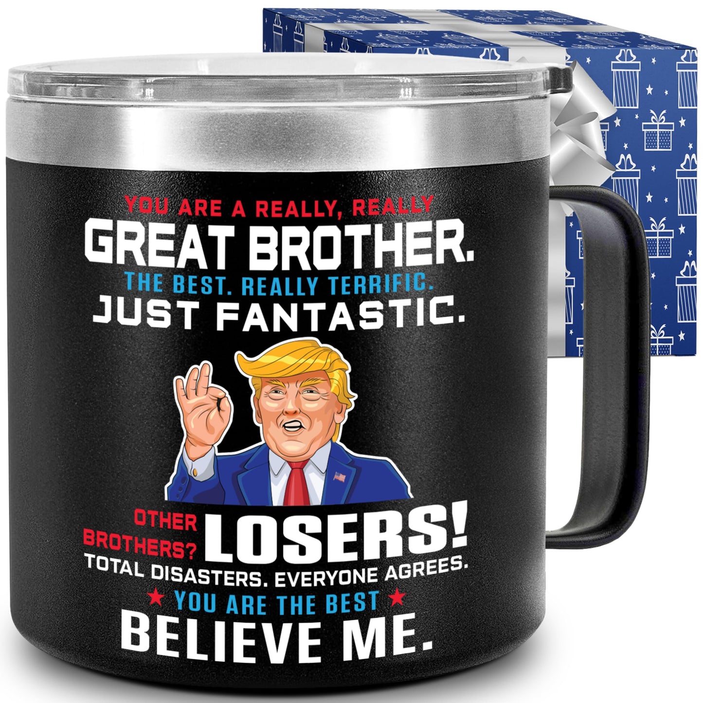 Gifts for Brother from Sister, Birthday Gift for Adult Older Bro, You Are A Really Great Brother Mug Tumbler 14Oz - Insulated Coffee Cup with Lid and Gift Box