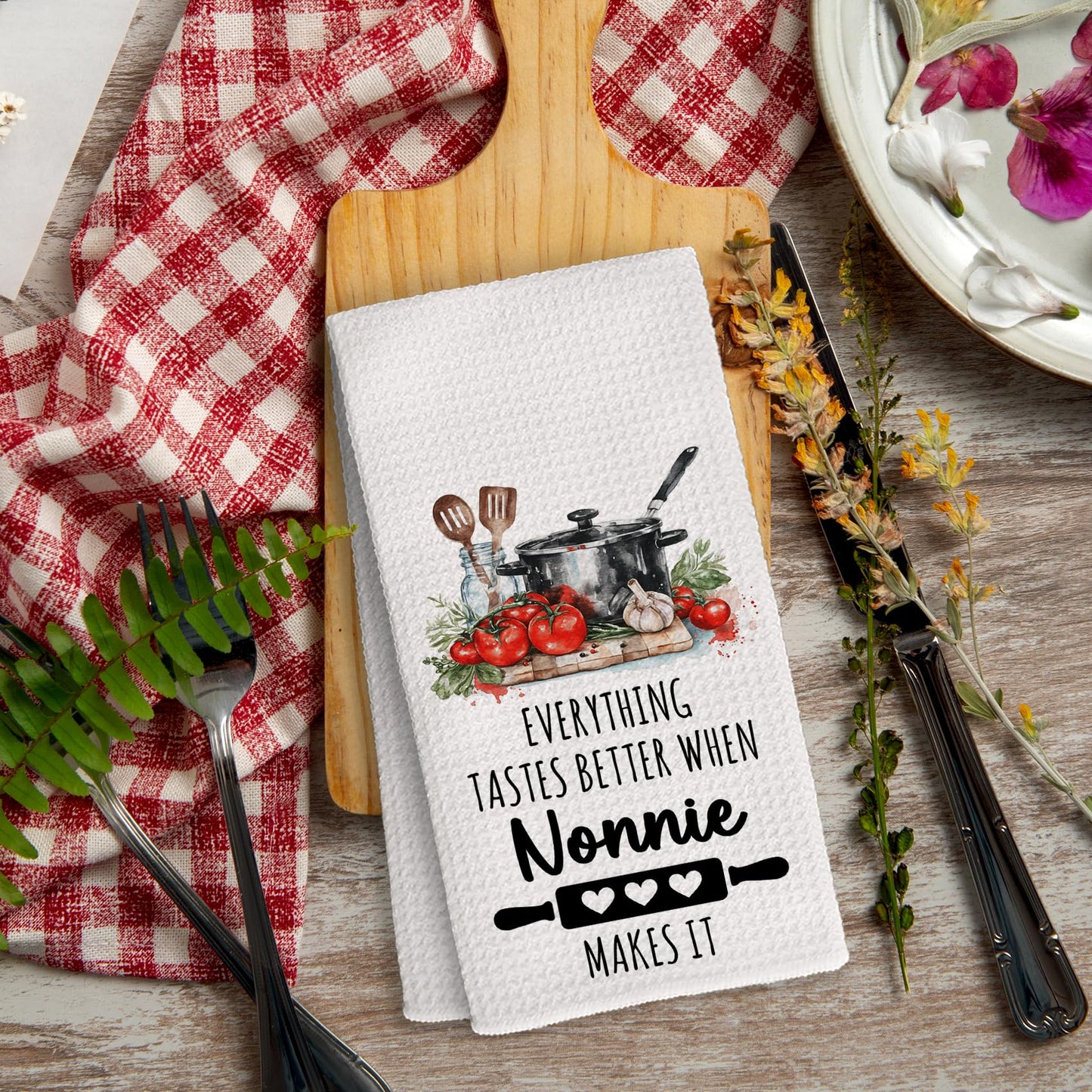 Nonnie Gifts for Grandma Kitchen Towels, Grandma Gifts from Grandkids Hand Towels, Everything Tastes Better When Nonnie Makes It Towel for Kitchen Bathroom Decorative, 16x24 Inch
