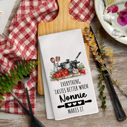Nonnie Gifts for Grandma Kitchen Towels, Grandma Gifts from Grandkids Hand Towels, Everything Tastes Better When Nonnie Makes It Towel for Kitchen Bathroom Decorative, 16x24 Inch