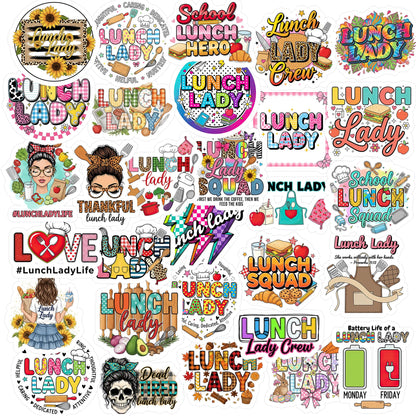 30pcs Lunch Lady Stickers Pack – Waterproof Appreciation Vinyl Decals with Food and Quotes – Fun Sticker Set for Notebooks, Tumblers, Laptops, Gifts, Cafeteria Workers & Teacher Appreciation