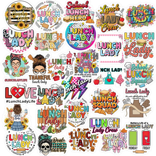 30pcs Lunch Lady Stickers Pack – Waterproof Appreciation Vinyl Decals with Food and Quotes – Fun Sticker Set for Notebooks, Tumblers, Laptops, Gifts, Cafeteria Workers & Teacher Appreciation