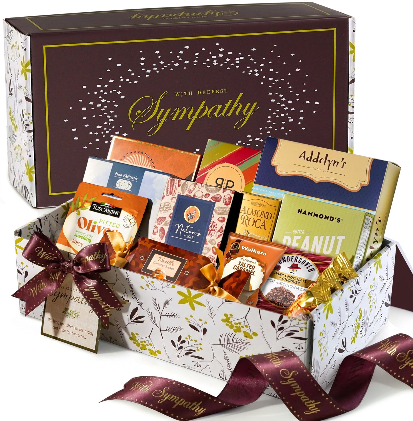 Broadway Basketeers Sympathy Gift Basket – Deluxe Gourmet Delight Condolence & Bereavement Care Package with Kosher Snacks – Thoughtful Gift for Loss of loved one, Funeral, Memorial, Shiva