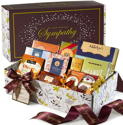 Broadway Basketeers Sympathy Gift Basket – Deluxe Gourmet Delight Condolence & Bereavement Care Package with Kosher Snacks – Thoughtful Gift for Loss of loved one, Funeral, Memorial, Shiva