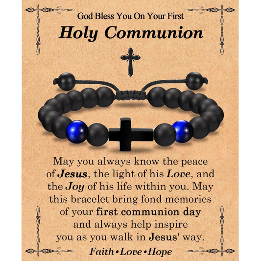 Cross Bracelet for Boys Men, Easter Basket Stuffers Baptism Confirmation First Communion Christian Religious Birthday Christmas Valentines Fathers Day Stocking Stuffers Gifts for Boys Kids Teens Men