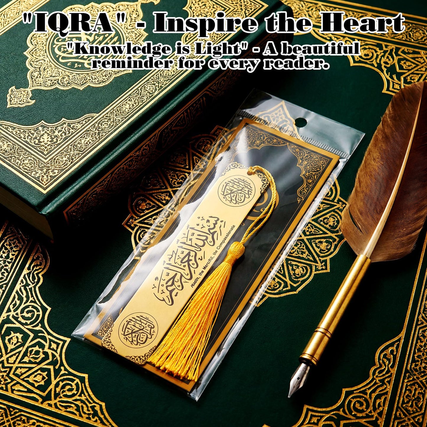 Resurhang 10 Sets Eid al-Adha Mubarak Gifts Islamic Metal Bookmarks Bulk with Cards Hajj Quran Markers Gold Stainless Steel Tassels Muslim Religious Party Favors Men Women