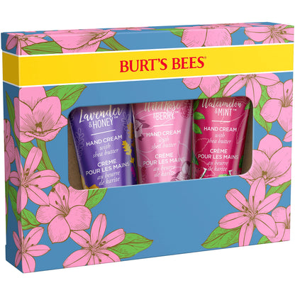 Burt's Bees Spring Gift, 3 Moisturizing Self Care Gifts, Shea Butter Hand Cream Trio Spring Set - Lavender & Honey, Wild Rose & Berry and Watermelon & Mint (Packaging May Vary)