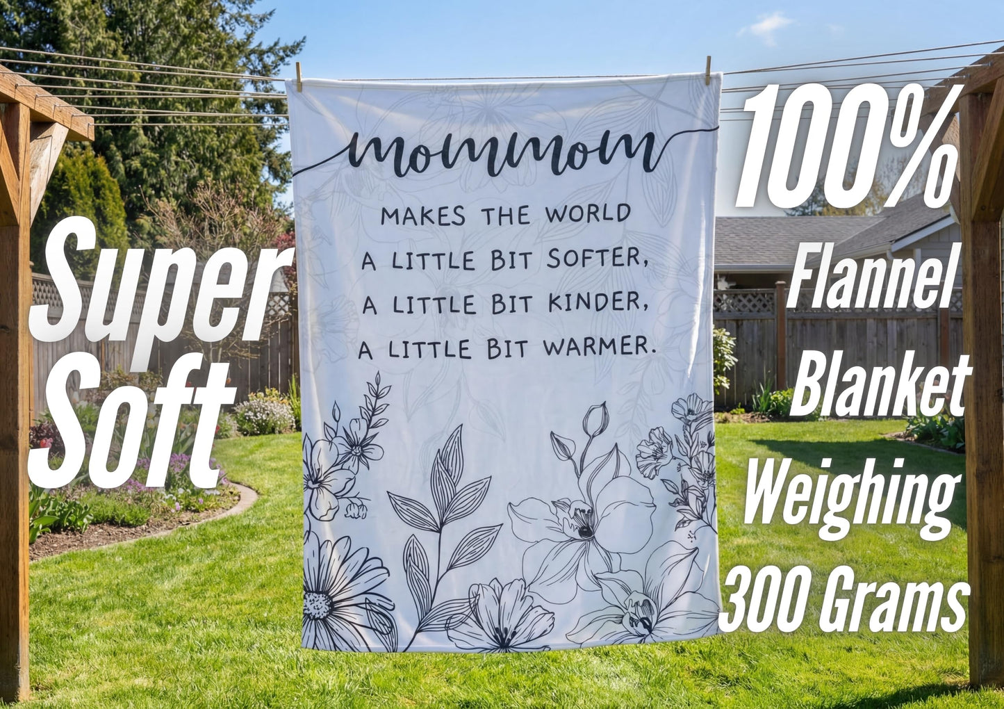 InnoBeta Mommom Gifts, Grandma Gifts for Mommom, Flannel Throw Blankets on Mother's Day, Christmas, Birthday, 50" x 65", Beige Flowers
