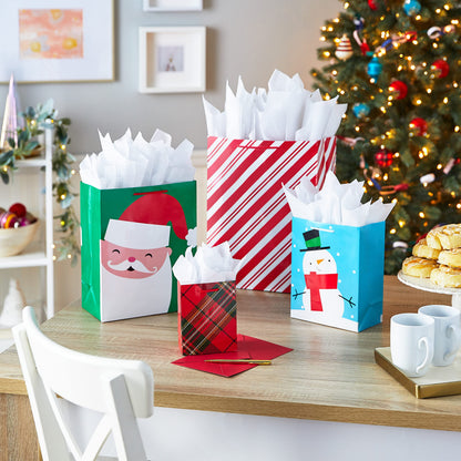 Hallmark Image Arts Assorted Holiday Gift Bag Bundle (16 Bags: 6 Small 5", 6 Medium 8", 2 Large 11", 2 XL 14") Red and Green, Santa, Stripes, Polka Dots, Snowmen, Snowflakes
