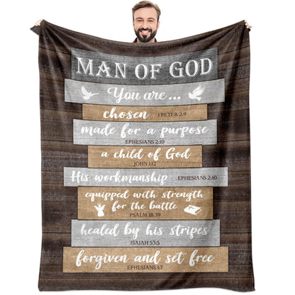 Christian Gifts for Men, Religious Gifts for Men, Fathers Day Christian Dad Gift, Catholic Gifts, Spiritual Inspirational Bible Gifts, Birthday Encouragement Baptism Gift, Man of God Blanket 60"x50"