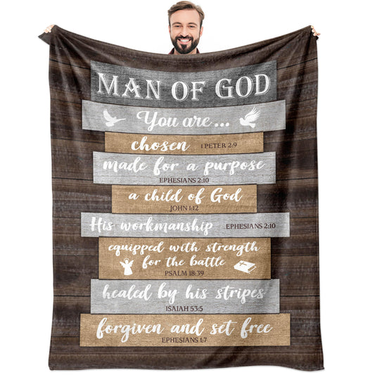 Christian Gifts for Men, Religious Gifts for Men, Fathers Day Christian Dad Gift, Catholic Gifts, Spiritual Inspirational Bible Gifts, Birthday Encouragement Baptism Gift, Man of God Blanket 60"x50"