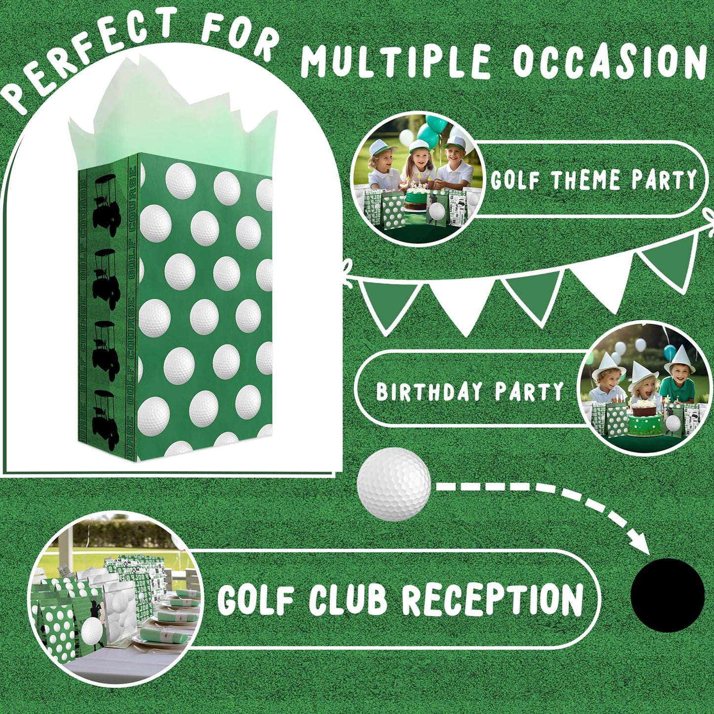 Golf Party Favor Bags – 24 Pcs Golf Gift Bags with 5 Designs, Paper Goodie Bags for Sports Theme Birthday Party Decorations and Golf Event Supplies