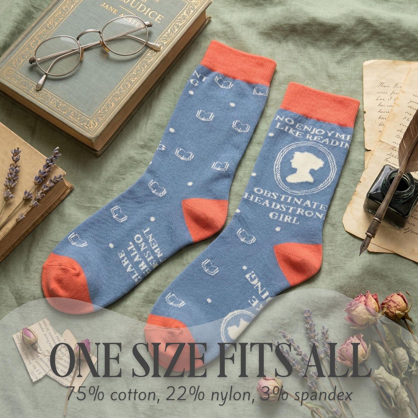 InnoBeta Jane Austen Gifts for Women/Girls, Jane Austen Lover Gifts Socks for Birthday & Christmas, One Size Crew Socks