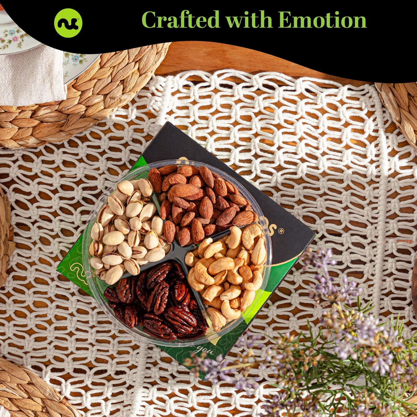 NUT CRAVINGS - Fathers Day Treats, Gift For Dad, Mixed Nuts Gift Basket in Green Gold Box (4 Assortments) Treats for Adults, Food Arrangement, Healthy Snack Care Package, Kosher