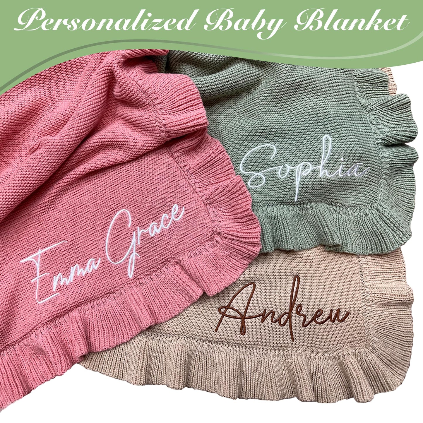 Knit – 30x40in Personalized Baby Blanket for Newborn Girl and Boy – Custom Blanket with Name Embroidery – Soft Knitted Baby Blanket – Custom Baby Gifts for Baby Shower (Sage)