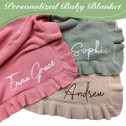 Knit – 30x40in Personalized Baby Blanket for Newborn Girl and Boy – Custom Blanket with Name Embroidery – Soft Knitted Baby Blanket – Custom Baby Gifts for Baby Shower (Sage)