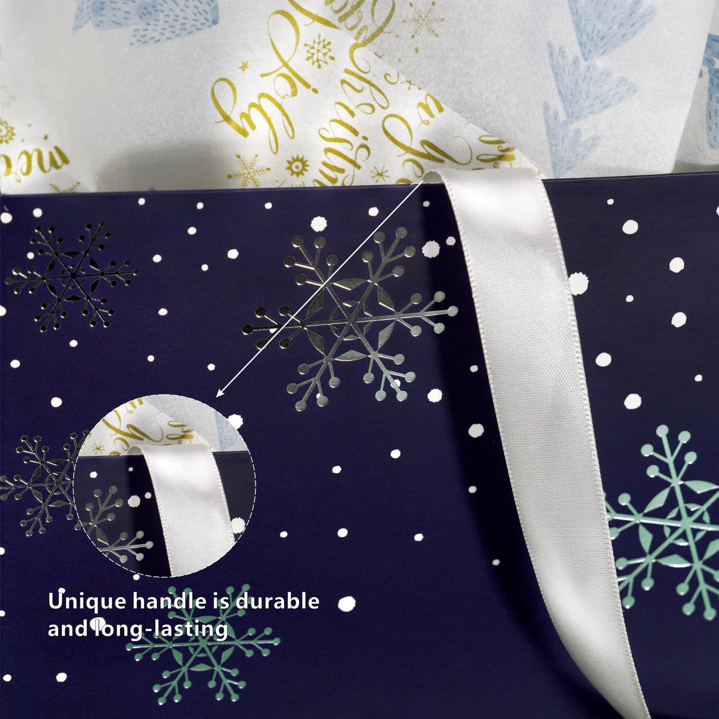 Bobobag 13" Deep Blue Large Christmas Gift Bag with Tissue Paper and Greeting Card, Personalized Platinum Quality Gift Bag for Man's Present