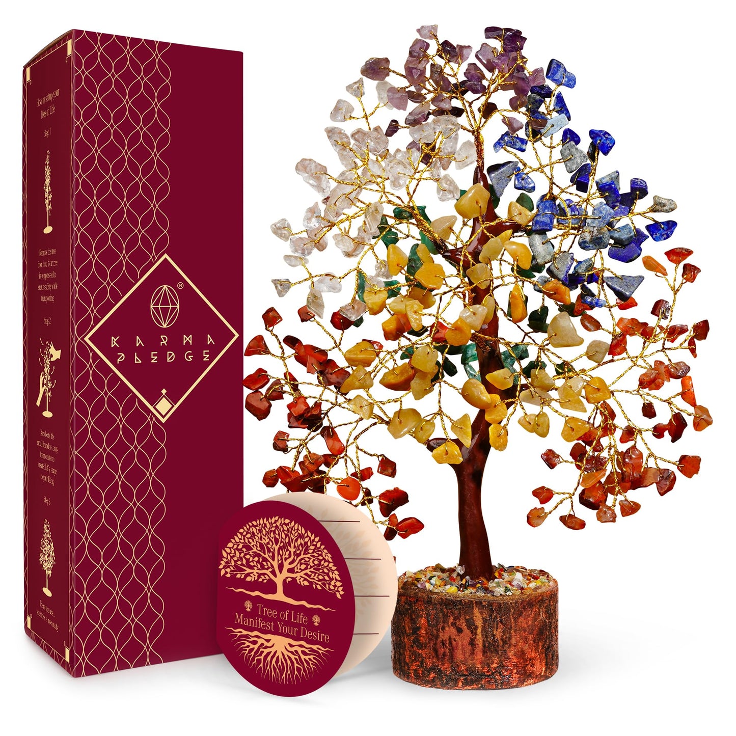 KARMAPLEDGE 7 Chakra Tree of Life for Manifestation Unique Birthday Gifts for Women, Men, Friends, Handmade Home Office Decor Healing Crystal Tree for Money, Reiki, Good Luck, for Her, Mom & Dad