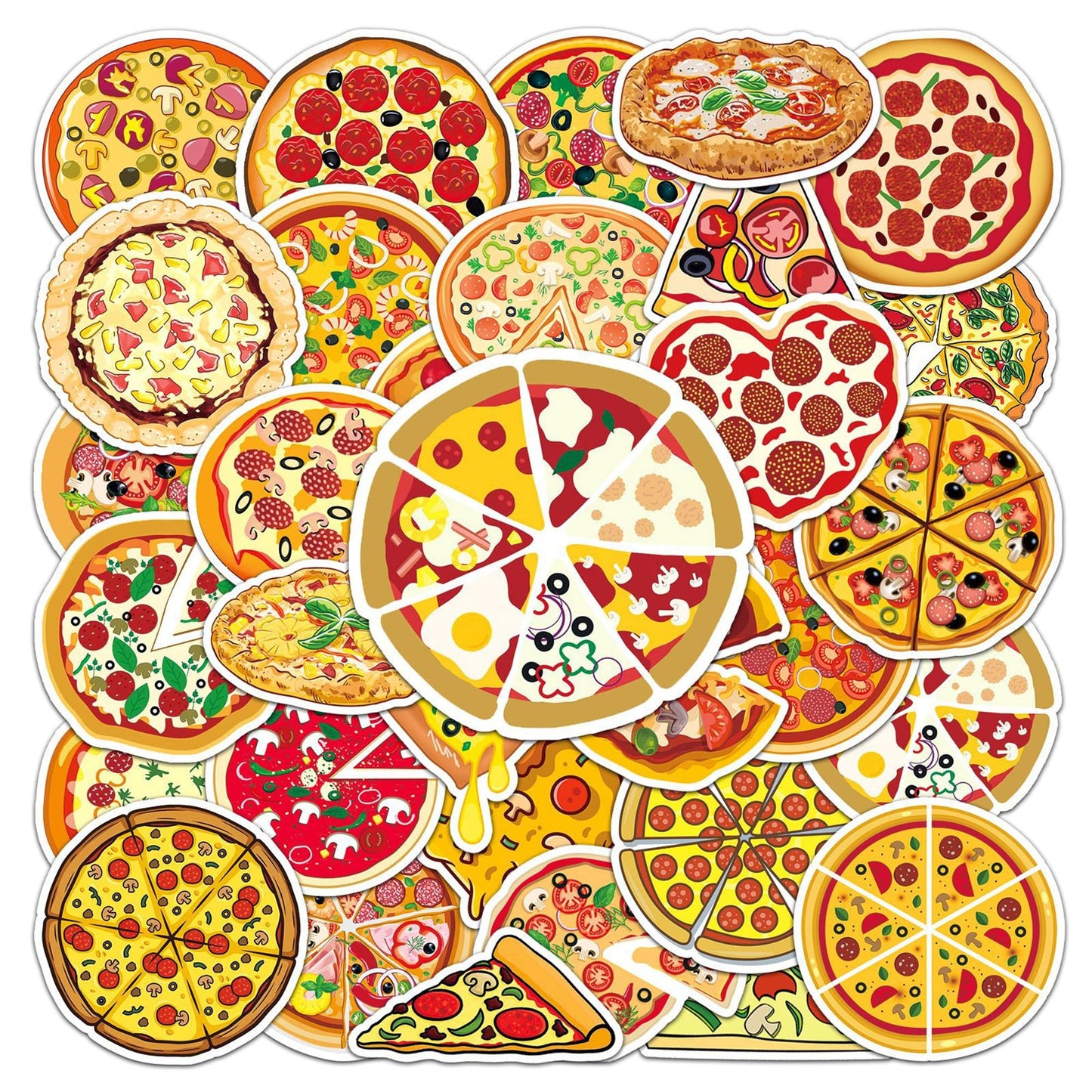 Pizza Stickers Pack, 50PCs, Aesthetic Vinyl Waterproof Decals, Food Stickers for Hydro Flask, Laptop, Water Bottle, Gift Decals for Toddlers, Teens, Girls (Pizza)