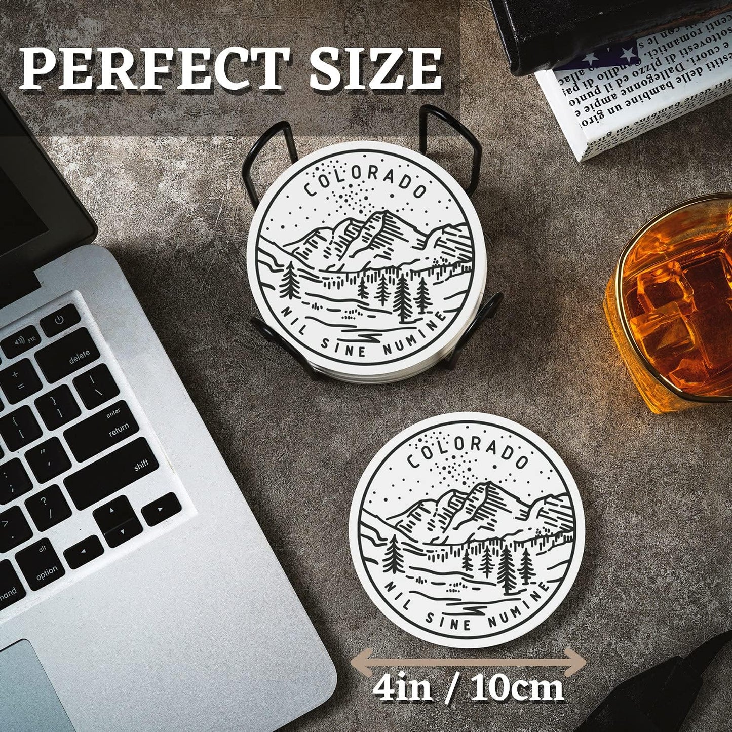 Onebttl Colorado Gifts for Men Women - Ceramic Coaster Set of 6 with Holder - Homesick Moving Away Housewarming Souvenir